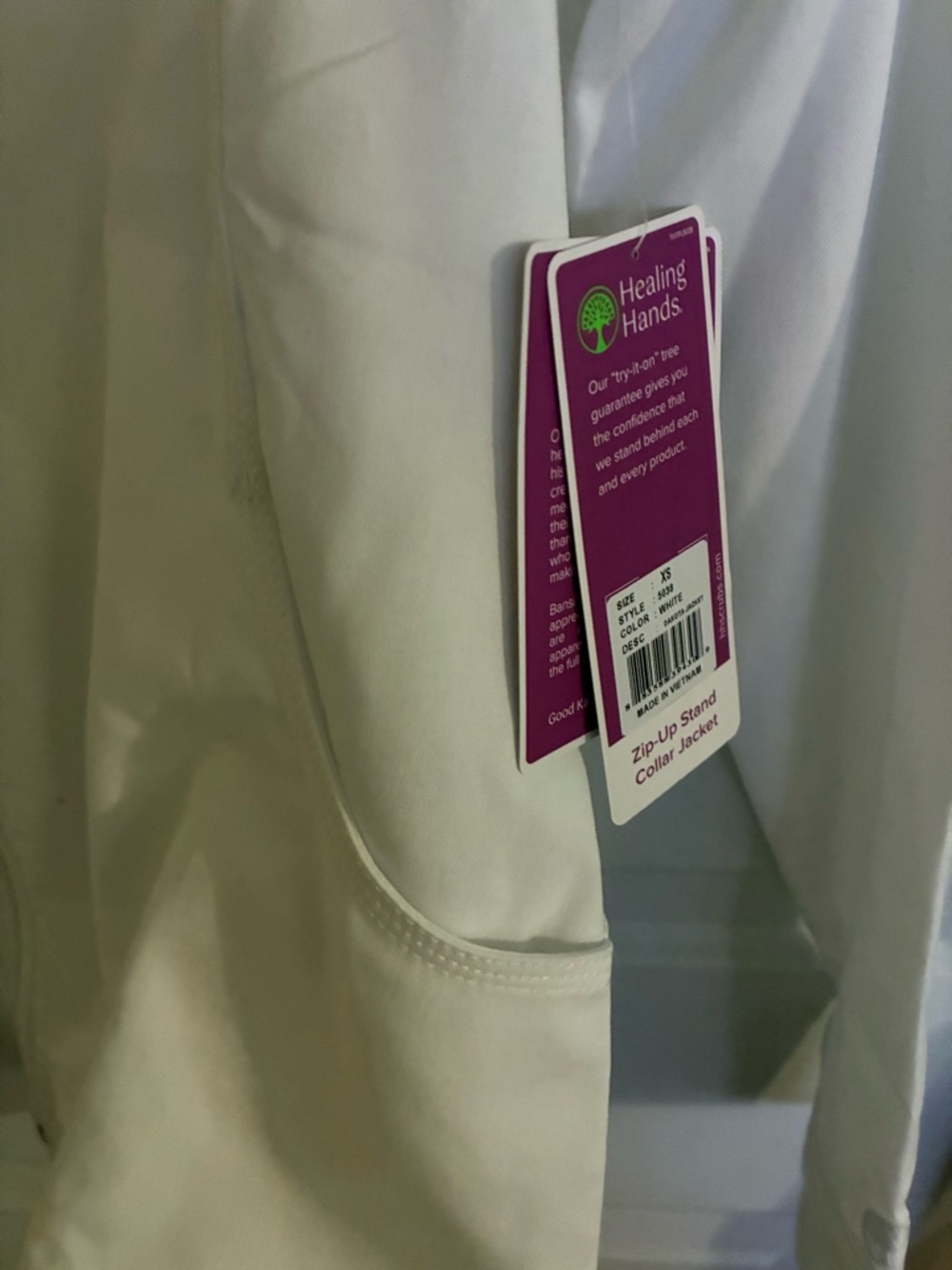 Healing Hands White Zip-Front Stand Collar Jacket